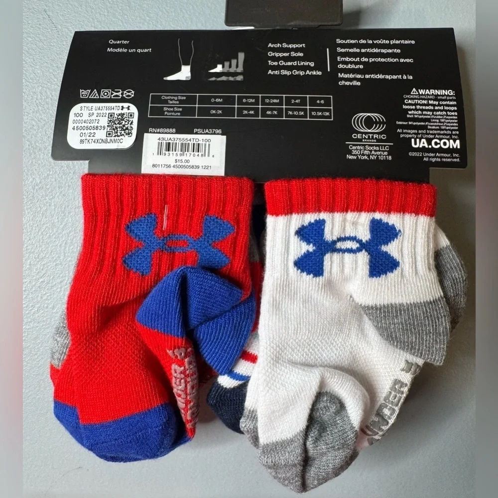 Under Armour essential lightweight quarter socks with grip patriotic 6 pack